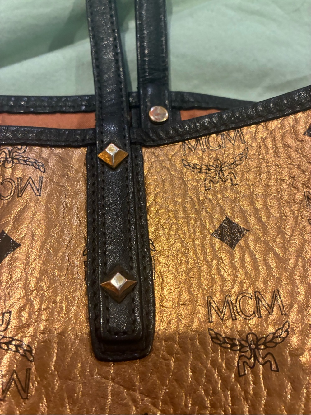 Authentic MCM Metallic Gold Tote with Black Trim - Amazing Condition - Picture 6 of 12